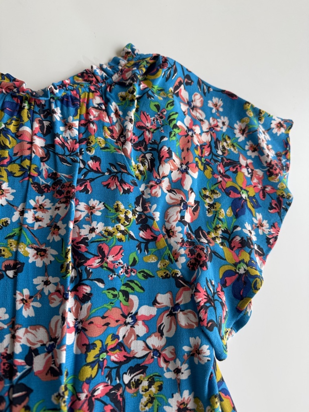 Anthropologie Blue & Green Floral Tiered V-Neck Dress in size Small Petite - Picture 9 of 10